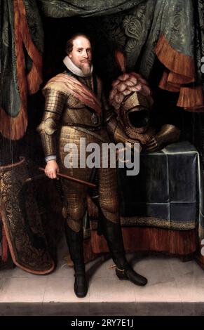 Maurits, Prinz von Orange (1567-1625), Michiel Jansz van Mierevelt, ca. 1613 - ca. 1620 -Maurice von Orange (Niederländisch: Maurits van Oranje; 14. November 1567 – 23. April 1625) war Statthalter aller Provinzen der Niederländischen Republik, mit Ausnahme von Friesland, frühestens von 1585 bis zu seinem Tod 1625. Bevor er nach dem Tod seines ältesten Halbbruders Philipp Wilhelm 1618 Prinz von Orange wurde, war er als Maurice von Nassau bekannt. Stockfoto