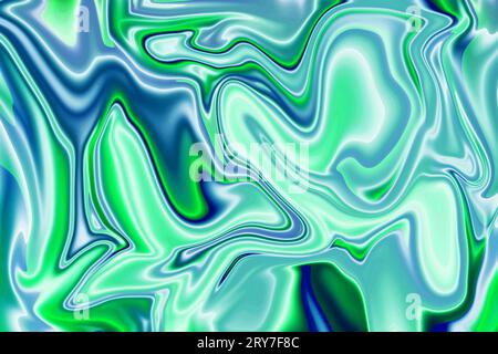 Dynamische Schönheit von wirbelnden Farben in bunten Neonwellen aus Marmor auf einem Marmorhintergrund Stockfoto