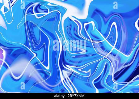 Dynamische Kunstfertigkeit mit abstrakter blau-weißer Farbe wirbelt den Hintergrund Stockfoto