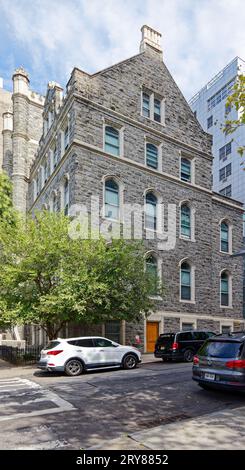 Die Fortune Academy, 630 Riverside Drive, ist ein gotisches schlossähnliches Haus für ehemalige Gefangene, das aus einem Mädcheninternat umgebaut wurde. Stockfoto