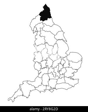 Karte von Northumberland County in England auf weißem Hintergrund. Single County Karte, schwarz hervorgehoben auf der englischen Verwaltungskarte. Vereinigtes König Stockfoto