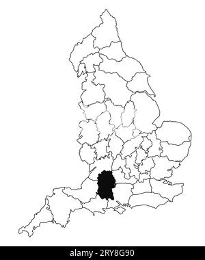 Karte von Wiltshire County in England auf weißem Hintergrund. Single County Karte, schwarz hervorgehoben auf der englischen Verwaltungskarte. Vereinigtes Königreich, Stockfoto