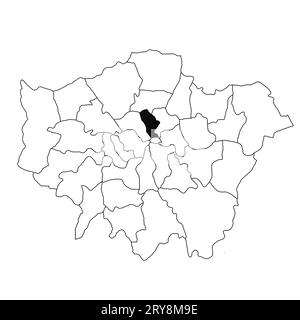 Karte von Islington in der Großprovinz London auf weißem Hintergrund. Single County Karte, schwarz hervorgehoben auf Greater London, England administrati Stockfoto