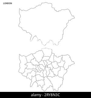 Greater London Administrative Map Set – unbeschriftete Bezirke oder Bezirke Stockfoto