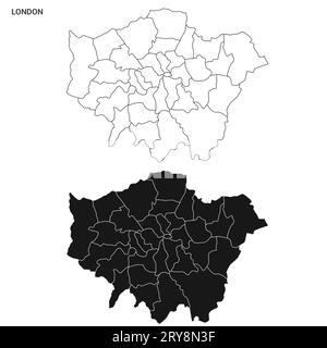 Greater London Administrative Map Set – unbeschriftete Bezirke oder Bezirke Stockfoto