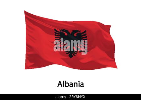 3D realistische wehende Flagge Albaniens isoliert. Vorlage für das iposter-Design Stock Vektor