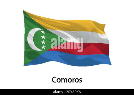 3D realistische wehende Flagge von Komoren isoliert. Vorlage für Plakatgestaltung Stock Vektor