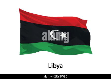 3D realistische wehende Flagge Libyens isoliert. Vorlage für Plakatgestaltung Stock Vektor