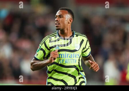 London, Großbritannien. September 2023 27. Gabriel aus Arsenal während des Spiels Brentford FC gegen Arsenal FC Carabao Cup Runde 3 im Gtech Community Stadium, London, England, Großbritannien am 27. September 2023 Credit: Every Second Media/Alamy Live News Stockfoto