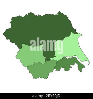 Green Map of Yorkshire and the Humber ist eine Region Englands, mit Grenzen der zeremoniellen Grafschaften und verschiedenen Farben. Stockfoto