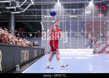 Essen, Deutschland. September 2023 29. 29.09.2023, Handball, Saison 2023/2024, 2. Bundesliga, HBL, Moly HBL, 5. Spieltag, TUSEM Essen - TuS N Lübbecke, Philipp Asmussen (TuSEM Essen), Foto: Dennis Ewert/RHR-FOTO/dpa/Alamy Live News Stockfoto