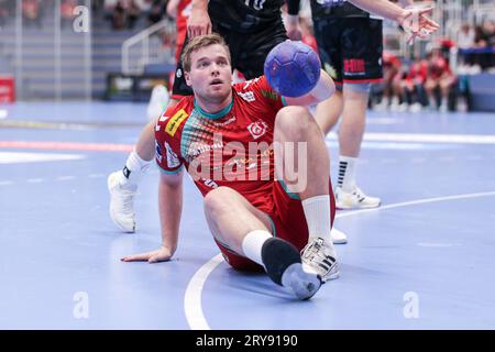 Essen, Deutschland. September 2023 29. 29.09.2023, Handball, Saison 2023/2024, 2. Bundesliga, HBL, Moly HBL, 5. Spieltag, TUSEM Essen - TuS N Lübbecke, Philipp Asmussen (TuSEM Essen), Foto: Dennis Ewert/RHR-FOTO/dpa/Alamy Live News Stockfoto