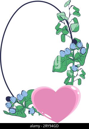 Blumenrahmen mit Herz, Eukalyptusblättern und Blumen. Vektorillustration Stock Vektor