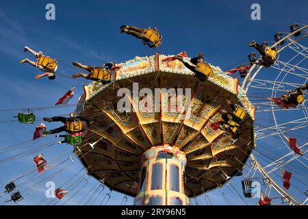 Wellenflug, Kettenkarussell, Riesenrad, Fahrt, Cannstatter Volksfest, Wasen, Cannstatt, Stuttgart, Baden-Württemberg, Deutschland Stockfoto