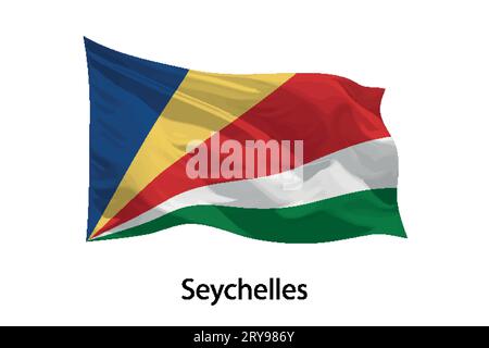 3D realistische wehende Flagge der Seychellen isoliert. Vorlage für Plakatgestaltung Stock Vektor