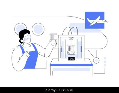 3D-Druck in der Luftfahrt abstrakte Konzeptvektorillustration. Stock Vektor