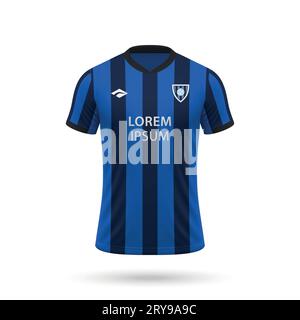 Realistisches 3D-Fußballtrikot im Atalanta-Stil, Trikotschablone für Fußballtrikot 2023 Stock Vektor