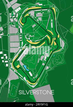 Silverstone Car Race Circuit Map Vereinigtes Königreich Stock Vektor