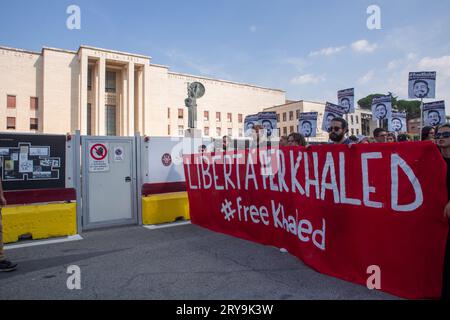 Rom, RM, Italien. September 2023 28. Demonstration in der La Sapienza Universität Rom, organisiert von Studenten der Universität, um die Veröffentlichung von Khaled El Qaisi zu bitten (Credit Image: © Matteo Nardone/Pacific Press via ZUMA Press Wire) NUR REDAKTIONELLE VERWENDUNG! Nicht für kommerzielle ZWECKE! Stockfoto