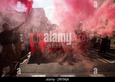 Rom, Italien. September 2023 28. Demonstration innerhalb der La Sapienza University of Rome, organisiert von Universitätsstudenten, um die Freilassung von Khaled El Qaisi zu beantragen (Foto: Matteo Nardone/Pacific Press/SIPA USA) Credit: SIPA USA/Alamy Live News Stockfoto