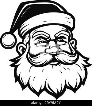 Kopfkarikatur Weihnachtsmann Logo Design Vektor Symbol Symbol Illustration. Ein Gesicht des weihnachtsmanns mit Bart und Schnurrbart auf weißem Hintergrund mit schwarzem Hintergrund Stock Vektor