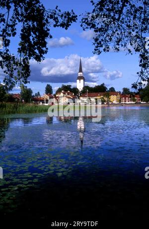 Malerischer Blick auf Mariefred, Schweden, die zur schönsten Stadt Schwedens gewählt wurde. Stockfoto