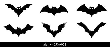 Set mit Halloween Fledermaus Silhouetten. Fledermäuse-Symbole setzen Vektorillustration. Halloween-Designelemente. Vektordesign Stock Vektor