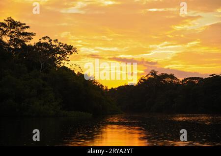 Dämmerung auf einer Lagune im peruanischen Amazonas Stockfoto
