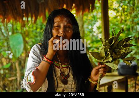 Amazon Rainforest Shaman & Heilung Zeremonie, Peru Stockfoto