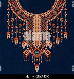 Abstraktes geometrisches, symmetrisches Muster am Ausschnitt im indischen Navajo-Stil Stock Vektor