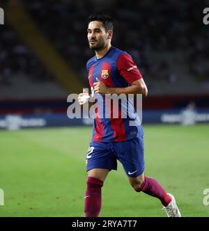 Sabadell, Barcelona, Spanien. September 2023 29. Barcelona Spanien 29.09.2023 Ilkay Gundogan (FC Barcelona) schaut während der La Liga EA Sports zwischen dem FC Barcelona und dem FC Sevilla bei den Estadi Olimpic Lluis Companys am 29. September 2023 in Barcelona. (Bild: © Xavi Urgeles/ZUMA Press Wire) NUR REDAKTIONELLE VERWENDUNG! Nicht für kommerzielle ZWECKE! Stockfoto