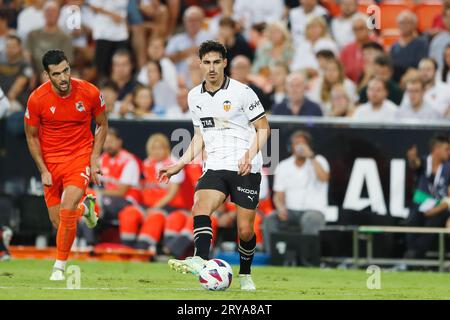 Valencia, Spanien. September 2023 27. Andre Almeida (Valencia) Fußball/Fußball : spanisches Spiel der LaLiga EA Sports zwischen Valencia CF 0-1 Real Sociedad im Campo de Mestalla in Valencia, Spanien. Quelle: Mutsu Kawamori/AFLO/Alamy Live News Stockfoto