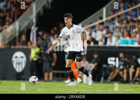 Valencia, Spanien. September 2023 27. Pepelu (Valencia) Fußball/Fußball : spanisches Spiel der LaLiga EA Sports zwischen Valencia CF 0-1 Real Sociedad im Campo de Mestalla in Valencia, Spanien. Quelle: Mutsu Kawamori/AFLO/Alamy Live News Stockfoto