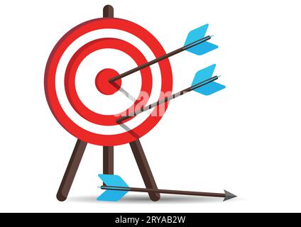 Shooting Target Vector Flat Design. Bullseye-Ziel mit drei Pfeilen auf weißem Hintergrund Stock Vektor