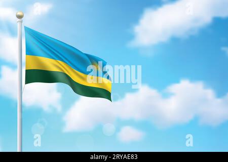 Wehende Flagge von Ruanda auf Himmelshintergrund. Vorlage für Poster zum Unabhängigkeitstag Stock Vektor