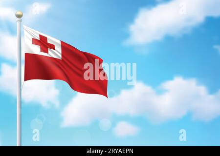 Wehende Flagge von Tonga auf Himmelshintergrund. Vorlage für Poster zum Unabhängigkeitstag Stock Vektor