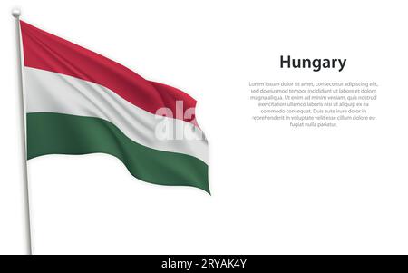 Wehende Flagge Ungarns auf weißem Hintergrund. Vorlage für Poster zum Unabhängigkeitstag Stock Vektor