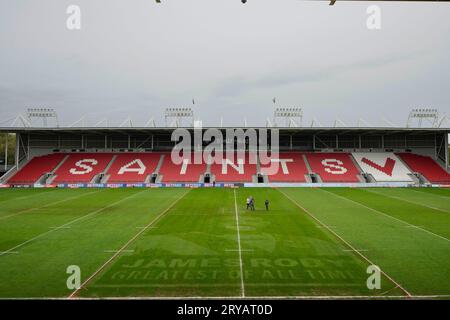 St. Helens, Großbritannien. September 2023 30. Während des Betfred Super League Eliminator Matches St Helens vs Warrington Wolves im Totally Wicked Stadium, St Helens, Vereinigtes Königreich, 30. September 2023 (Foto: Steve Flynn/News Images) in St Helens, Vereinigtes Königreich am 30. September 2023. (Foto von Steve Flynn/News Images/SIPA USA) Credit: SIPA USA/Alamy Live News Stockfoto