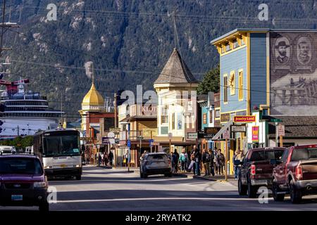 Historische Gebäude am Broadway, Skagway, Alaska, USA Stockfoto