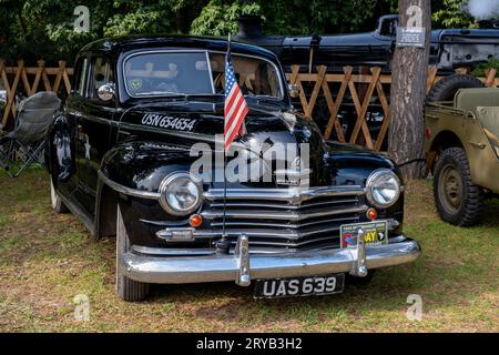 Holt, Norfolk, Großbritannien – 16. September 2023. Klassisches Plymouth-Militärfahrzeug am jährlichen Wochenende der 1940er-Jahre in Holt, North Norfolk Stockfoto