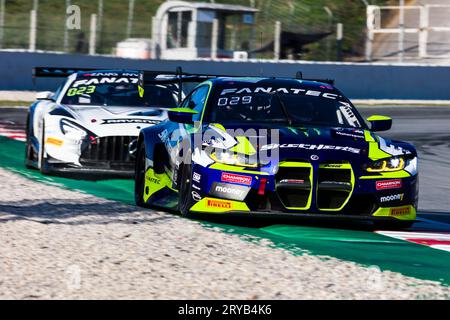 30. September 2023; Circuit of Catalunya, Barcelona, Katalonien, Spanien; 2023 Fanatec GT World Challenge Europe, Tag 2: Augusto Farfus, Maxime Martin, Valentino Rossi vom Team WRT Stockfoto