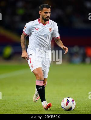 Barcelona, Spanien. September 2023 29. Suso von Sevilla FC während des La Liga EA Sports-Spiels zwischen dem FC Barcelona und Sevilla FC spielte am 29. September 2023 im Lluis Companys Stadium in Barcelona, Spanien. (Foto: Sergio Ruiz/PRESSINPHOTO) Credit: PRESSINPHOTO SPORTS AGENCY/Alamy Live News Stockfoto