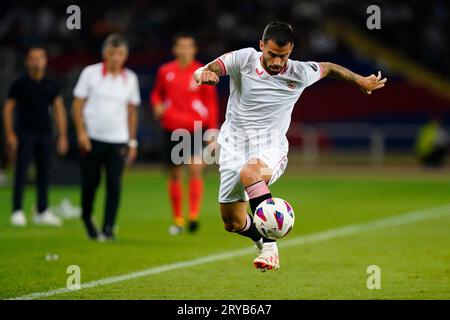 Barcelona, Spanien. September 2023 29. Suso von Sevilla FC während des La Liga EA Sports-Spiels zwischen dem FC Barcelona und Sevilla FC spielte am 29. September 2023 im Lluis Companys Stadium in Barcelona, Spanien. (Foto: Sergio Ruiz/PRESSINPHOTO) Credit: PRESSINPHOTO SPORTS AGENCY/Alamy Live News Stockfoto