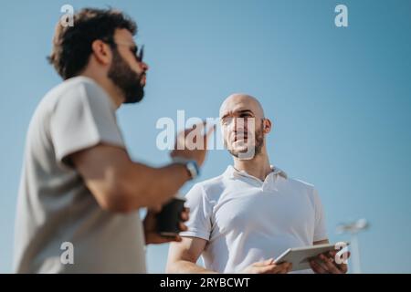 Erfolgreiche Architekten, die an der modernen Gebäudekonstruktion zusammenarbeiten Stockfoto