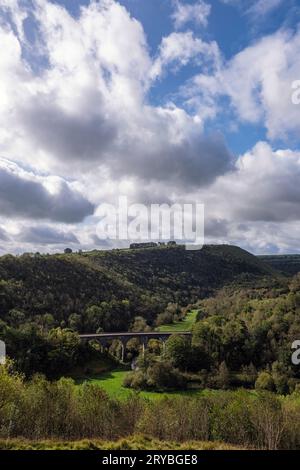 Monsal Viaduct von Monsal Head, Monsal Dale, Peak District National Park, Derbyshire Stockfoto