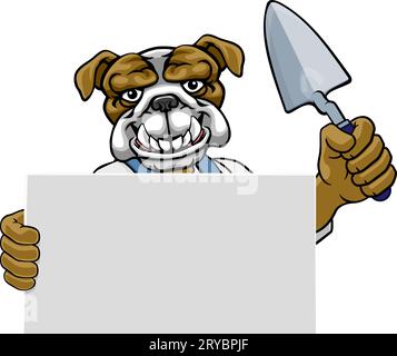 Bricklayer Bulldog Hundewelpe Werkzeug Handyman Maskottchen Stock Vektor