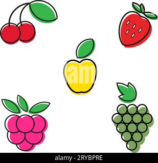 Set mit Minimal Fruits Symbol für Grafik- und Webdesign-Kollektion. Moderne Kontur auf weißem Hintergrund Stock Vektor