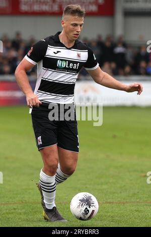 Jack Hannah aus Darlington während des dritten Qualifikationsrunden-Spiels des FA Cup zwischen Darlington und Scarborough Athletic in Blackwell Meadows, Darlington am Samstag, den 30. September 2023. (Foto: Robert Smith | MI News) Credit: MI News & Sport /Alamy Live News Stockfoto