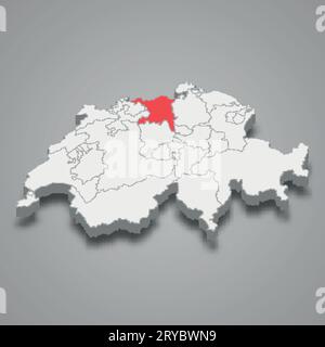 Aargauer Kantonstandort innerhalb der Schweiz 3D isometrische Karte Stock Vektor