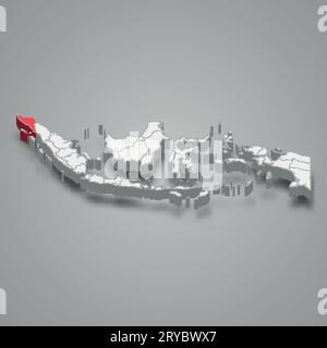 Aceh Provinz Lage Indonesien 3D isometrische Karte Stock Vektor